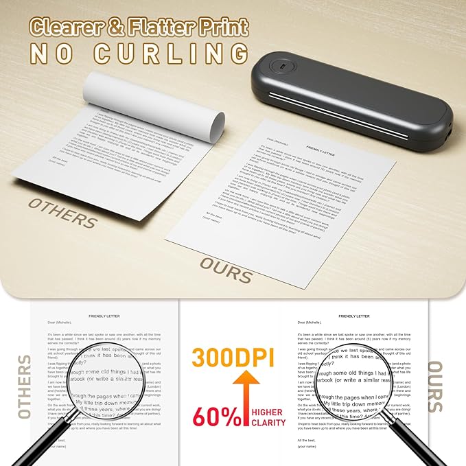 Bisofice A4 Portable Thermal Printer Wireless&USB Connect with Mobile Computer 50mm/56mm/77mm/107mm/210mm/216mm(2in/3in/4in/8in/8.5in) US Letter A5 Paper Size for Office School