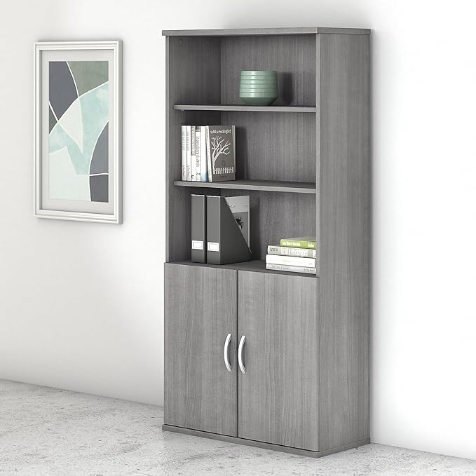 Bush Business Furniture Studio C Tall 5 Shelf Bookcase in Platinum Gray, Large Bookshelf for Home or Professional Workplace Organization