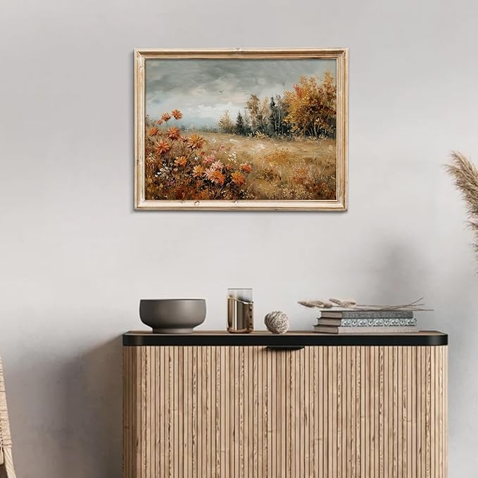 uniro Vintage Fall Landscape Wall Art, Wildflower Fall Canvas Art Print, Rustic Farmhouse Wall Decor Autumn Nature Scenery Prints Countryside Painting Picture Artwork for Bedroom Bathroom Kitchen Decor ( 8" x 10"-UNFRAMED)