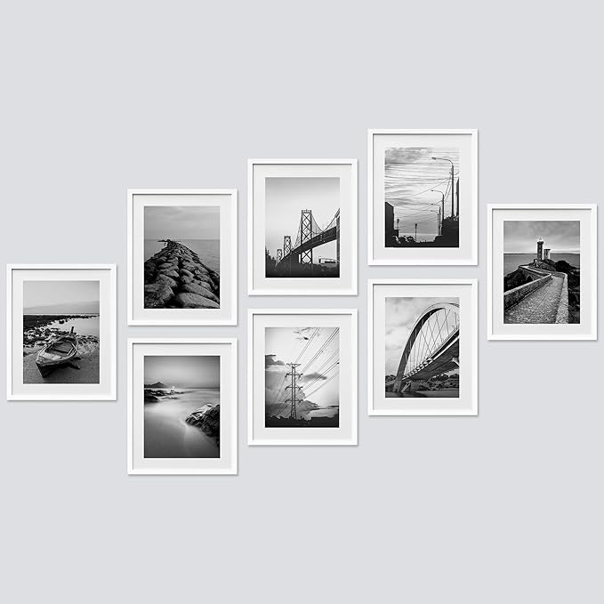SIGNWIN Framed Poster Wall Art Set of Black & White Ocean Beach Seascape Nature Wilderness for Living Room, Bedroom, Office - 11"x14"x 8 White