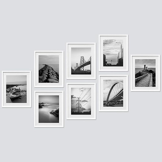 SIGNWIN Framed Poster Wall Art Set of Black & White Ocean Beach Seascape Nature Wilderness for Living Room, Bedroom, Office - 11"x14"x 8 White