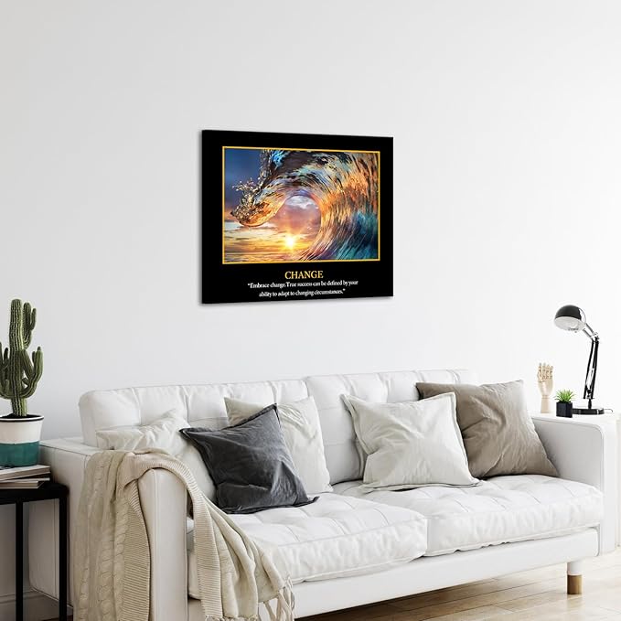 KREATIVE ARTS Motivational Self Positive Office Quotes Inspirational Success Teamwork Posters Canvas Prints Amazing Ocean Wave Pictures Sunset on Sea Landscape Wall Art 20x24