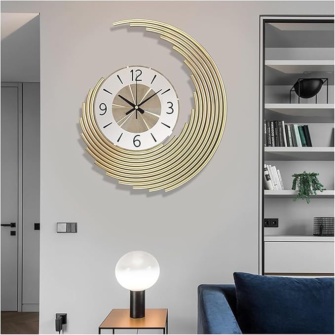 Wall Clock 3D Wall Clocks, Modern Metal Creative Quartz Clock Silent Non Ticking Large Home Decoration Wall Clock,for Home Kitchen Living Room Office Clock (One Color 32X38CM)