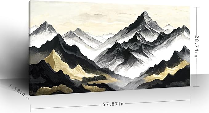 amatop Black Gold Mountain Wall Art – Large Modern Abstract Canvas Print, Inspirational Landscape Artwork for Living Room, Bedroom & Office Decor (58x29 Inch)
