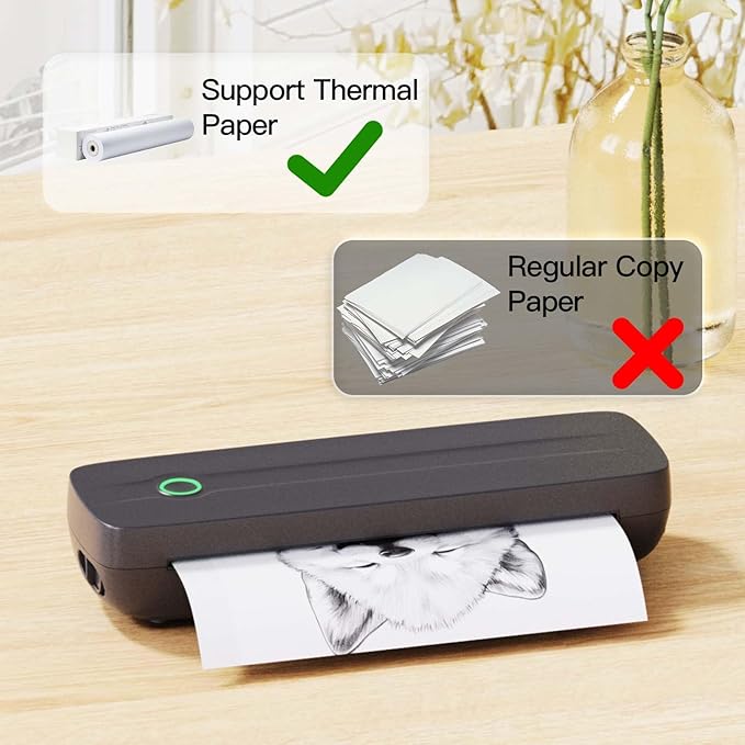 Portable Thermal Printer, Wireless Bluetooth Printer Support US Letter/A4/A5/4in/3in/2in Thermal Paper, Inkless Printer Compatible with iOS, Android & Laptop for Travel, Office, School, Vehicle