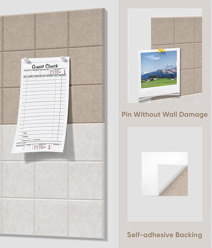Large Cork Board for Walls 36" x 24", 6 Pack Felt Wall Tiles with Push Pins for Office Home, Pin Board Bulletin Board for Photo Pictures, Tan Mix