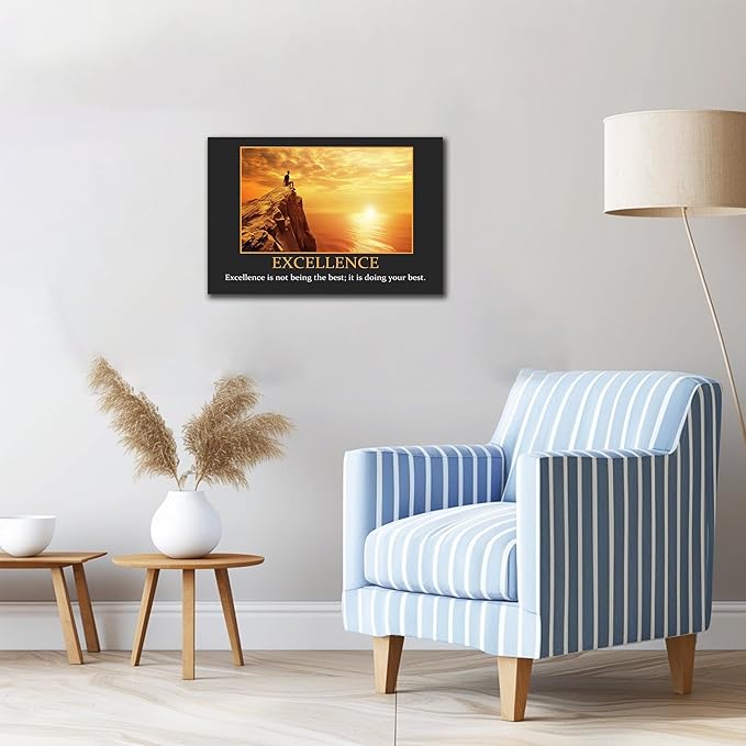 UZMKM - Office Wall Art, Motivational & Inspirational Quotes Canvas Wall Art for Home Office Wall Decor, Positive Quote Wall Decor, EXCELLENCE Words Poster Frame for Company Wall Decor 18x24 Inch
