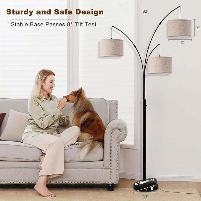 Floor Lamps for Living Room, 2400LM Super Bright Arc Floor Lamp with Remote Control, 3 Light Tall Floor Lamps with Stepless Dimmable, 80" Mid Century Tree Floor Lamp for Bedroom, Office