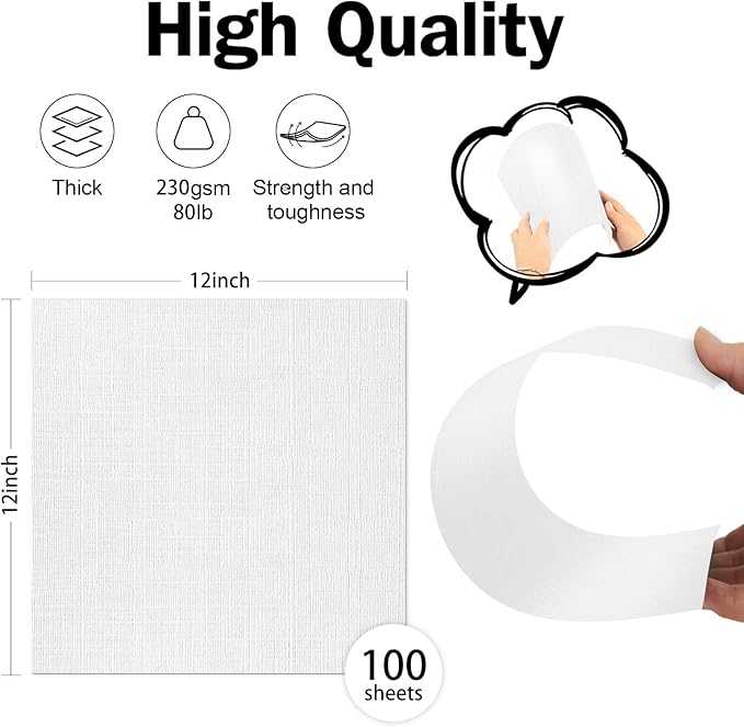 12x12 White Linen Textured Cardstock, Goefun White Card Stock Paper 80lb, 100 Pack Thick Printer Paper for Scrapbook, Cardmaking, Invitations, Watercolor, Photo Albums and DIYs