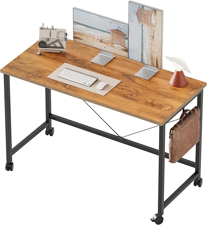Mericonia 40 inch Rolling Computer Desk with Wheels, Gaming Desk for Small Spaces, Modern Simple Style Table for Home Office, Study Writing Table