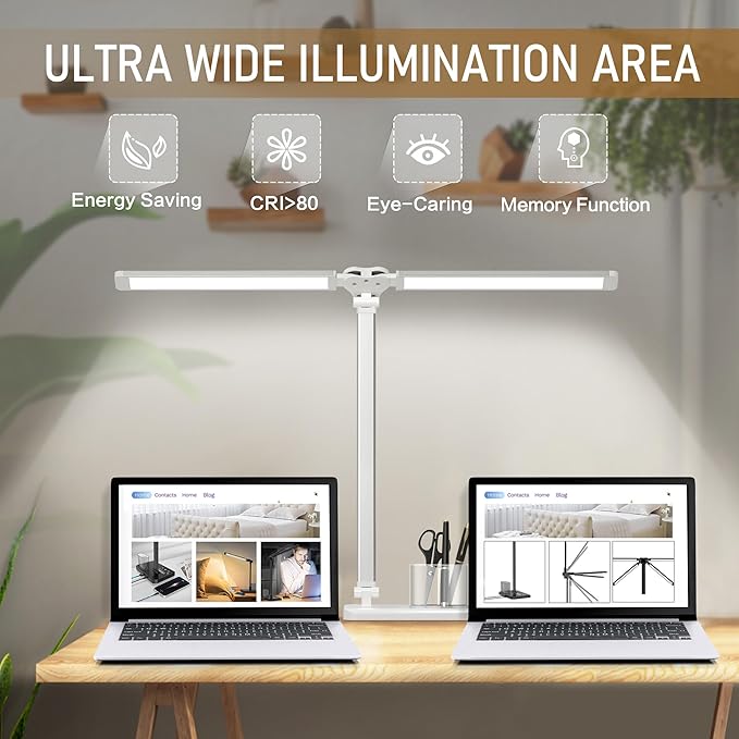 LED Desk Lamp Dimmable Table Lamp with USB Charging Port, 50 Lighting Modes, Adjustable Foldable Dual Swing Arm Architect Desk Lamp for Home Office, Eye-Caring Reading Lamp w/Pen Holder 45min Timer