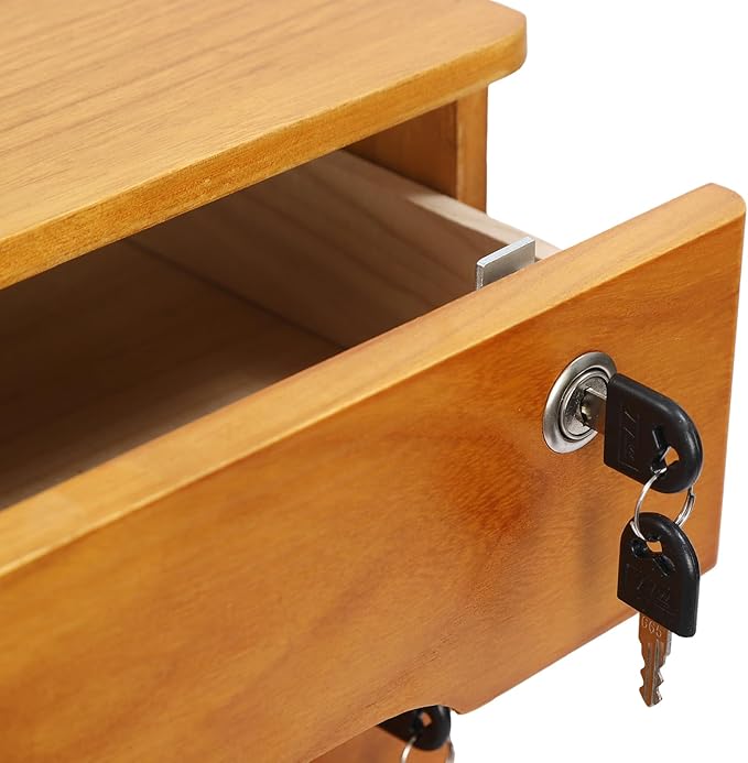 2 Drawers Wooden Desktop Storage Box,Small File Cabinet with Locks,Office Supplies A4 Filing Organizer for School,Classroom,Wood Yellow