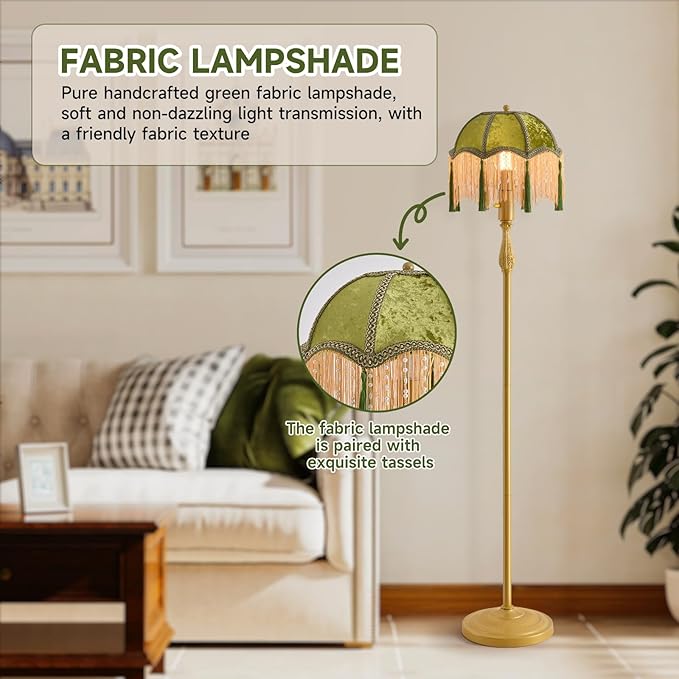 WEILASA Retro Tassel Floor lamp with Adjustable Light Simple Upright Metal Base LED Night lamp for Room 13”Wide, 62.7”High