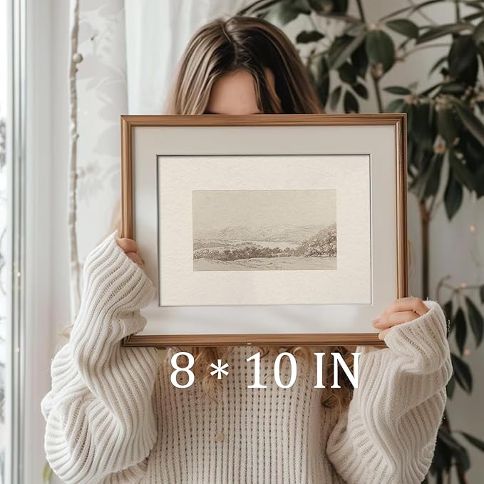 uniro Sketch Neutral Wall Art for Home Decor, Farmhouse Landscape Mountain Forest Sketch Drawing Wall Decor, Rustic Nature Canvas Prints Antique Moody Neutral Landscape Oil Painting Vintage Art Pictures for Bedroom Bathroom Decor( 8" x 10"-UNFRAMED)