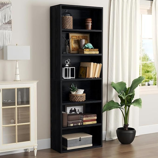 oneinmil Bookcase and Bookshelf, Floor Standing 6-Tier High Bookshelf, Display Storage Rack, Home Decorative Furniture, Suitable for Home Offices, Living Rooms, and Bedrooms,Black