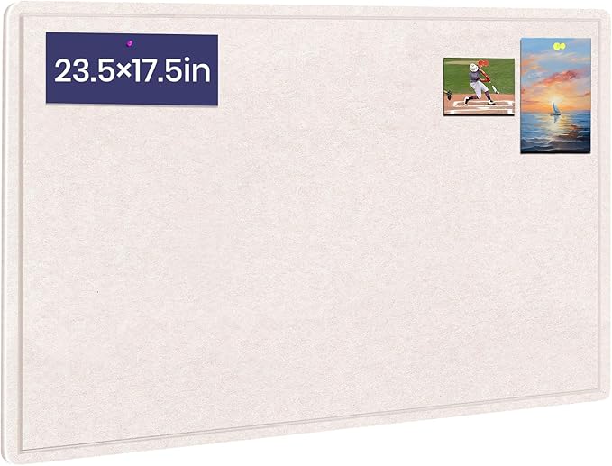 Bulletin Board, 23.5 X 17.5 inches Cork Board with 20 Pushpin, Felt Cork Board Notice Pin Board, Self-Adhesive Vision Board Mood Board Foldable Photo Board for Wall - Oatmeal