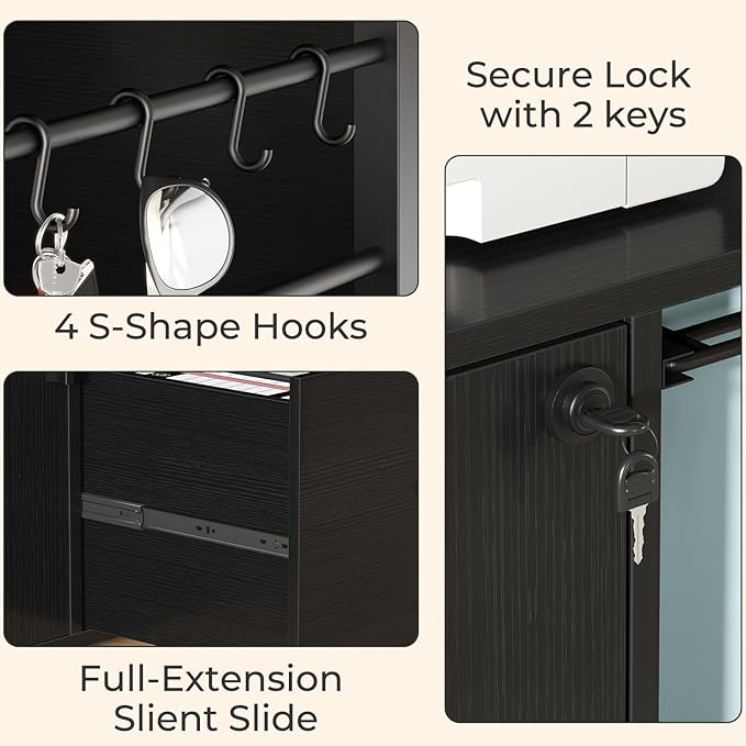 HSH File Cabinet with Wheels with Locks,Black Oak