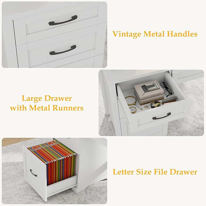 Farmhouse 47" Executive Desk with File Drawer, Wood Computer Desk with 3 Storage Drawers, Workstation for Home Office, Study, Writing.White