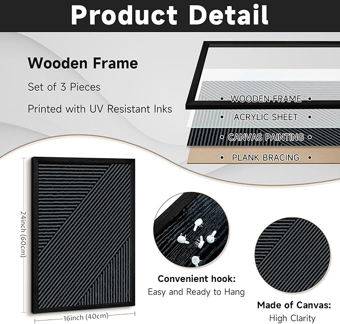 Modern Abstract Pictures Wall Art Boho Neutral Canvas Wall Art Minimalist Line Wall Decor Beige Black Brown Artwork Abstract Modern Painting Prints for Living Room Bedroom 16x24x3 Inch Wood Framed