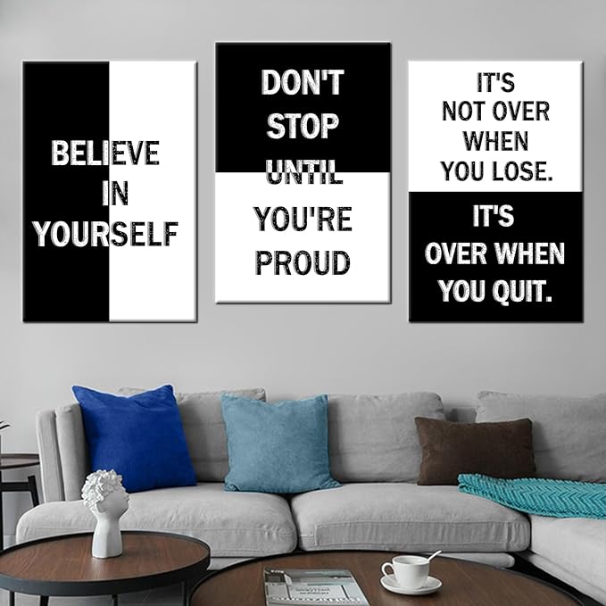 3 Pieces Motivational Canvas Wall Art Poster Print Inspirational Quote Office Wall Decor Artwork Positive Theme Picture Painting for Living Room Workplace Gym Stretched and Framed [72''Wx 36''H]