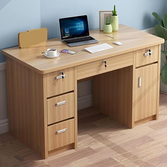 Office Computer Desk 29.5" H with Drawers, Wood Computer Desk Vanity Desk, Wood with Drawers, Workstation Desk for Bedroom Living Room (Brown,47" L x 20" W x 30" H)