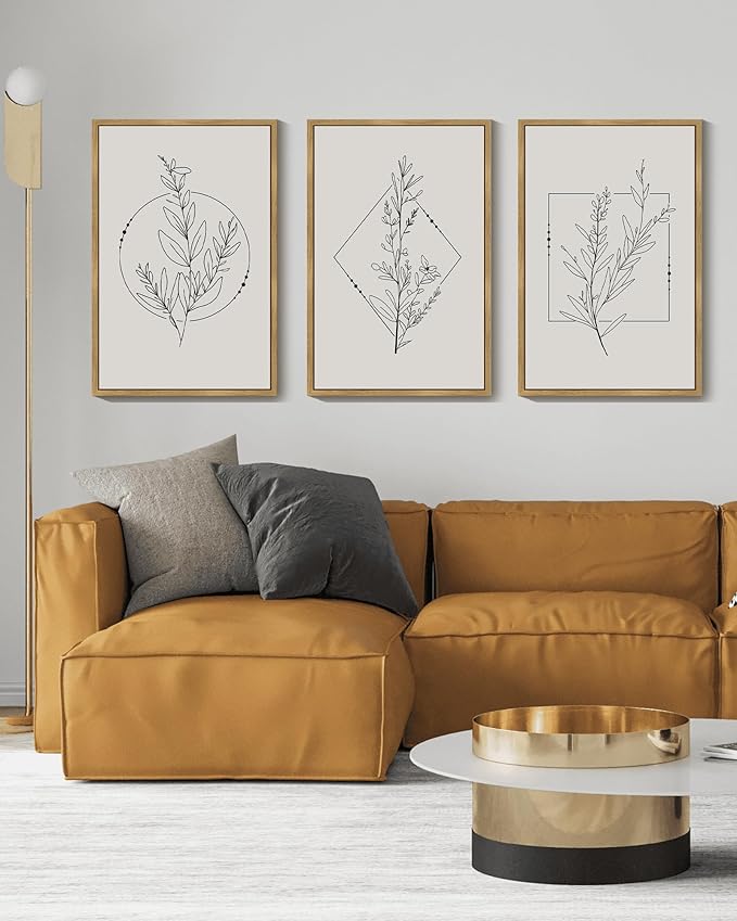 Drsoum Minimalist Flower Wall Art Vintage Wall Hanging Decor Bohemain Botanical Prints Artwork for Bedroom Living Room Hallway 24x36in Natural Framed