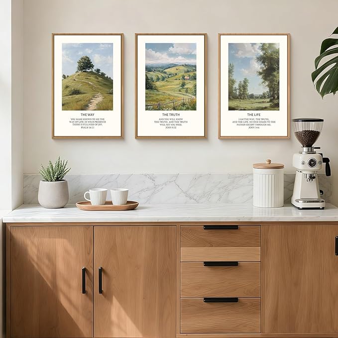 Large Christian Bible Framed Canvas Wall Art Set,Jesus Verse Vintage Wall Decor,Nature Scripture Landspaces Art Prints,Religious Artwork for Living Room,Dining Room,Farmhouse-16 x24 x3