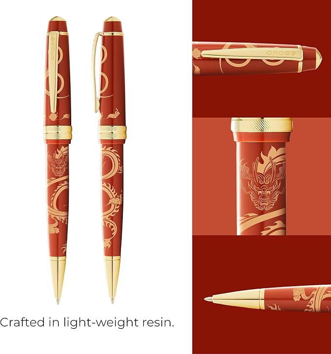 Cross Bailey Light 2024 Year of the Dragon Polished Amber Resin and Gold Tone Ballpoint Pen with Pad Printing