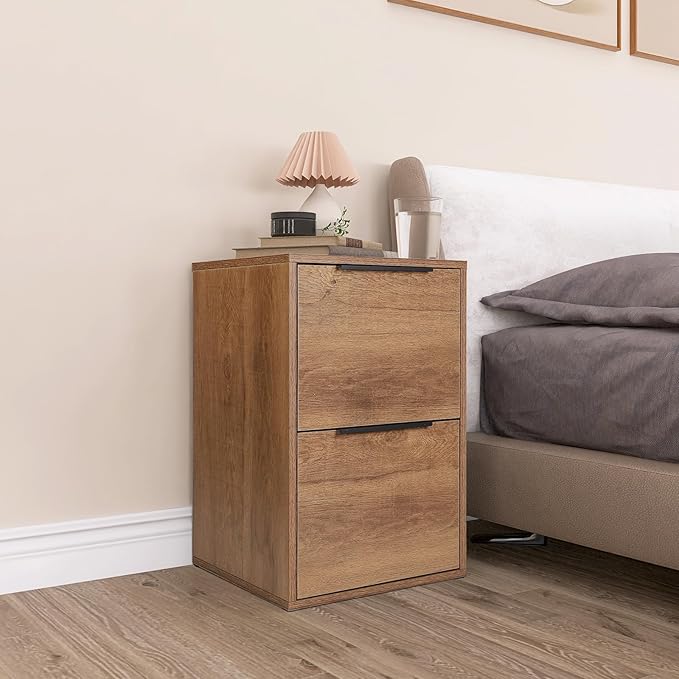 Wooden 2 Drawer File Cabinet, Wood Vertical Filing Cabinet Fits Hanging Files Letter Size for Home Office, Walnut