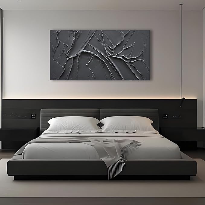 NANKAI Hand-Painted Thick Texture Black Minimalist Oil Painting 30x60 Inch Large Contemporary Art Oil Painting, Home, Office Wall Decorative Art