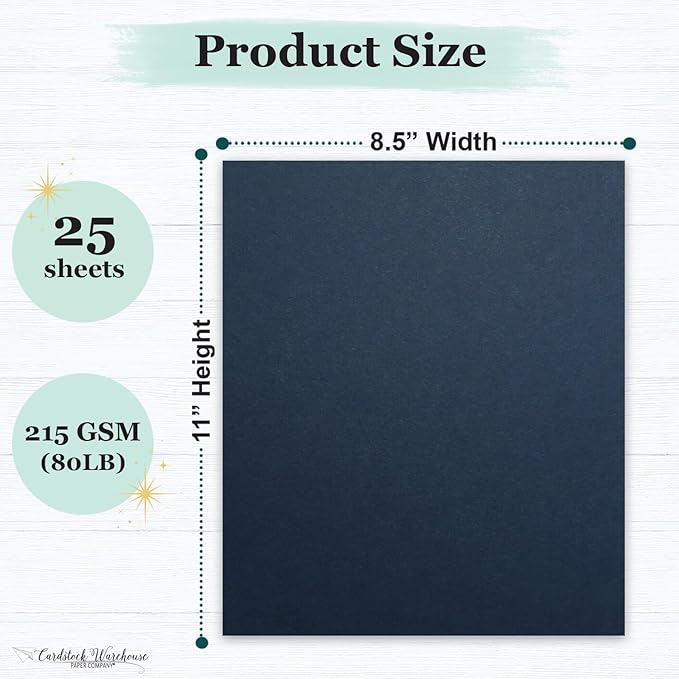 Cardstock Warehouse Foundations 100% Recycled Nightshift Blue Cardstock Paper - 25 Sheets 8.5 x 11” 80 lb./215 GSM Premium Navy Blue Card stock for Die-cutting, Laser, Inkjet Printing & DIY Projects