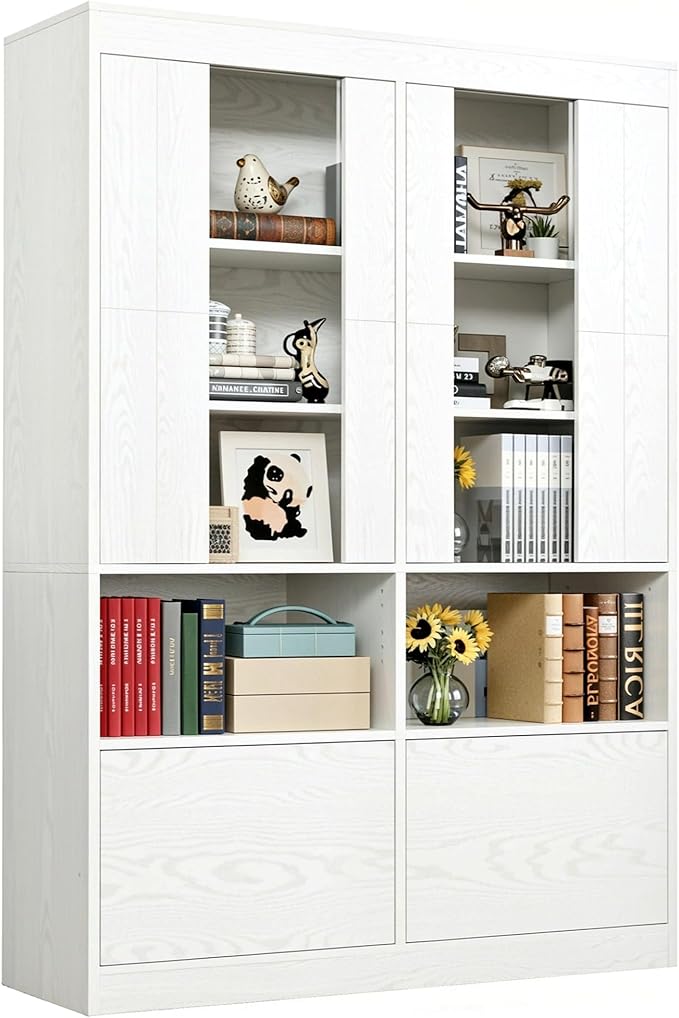 IRONCK Bookshelves and Bookcases with Doors, 70.7" H White Bookshelf with 5-Tier Storage, Large Book Shelf with Acrylic Doors for Living Room, Home Office