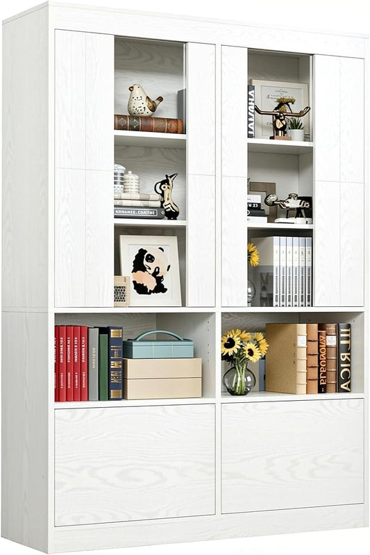 IRONCK Bookshelves and Bookcases with Doors, 70.7" H White Bookshelf with 5-Tier Storage, Large Book Shelf with Acrylic Doors for Living Room, Home Office