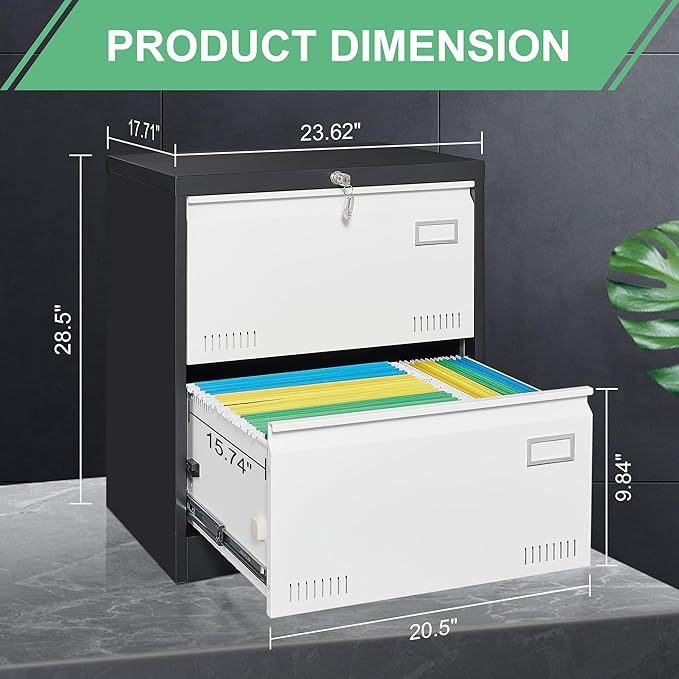 GREATMEET Lateral File Cabinet,Lateral File Cabinet 2 Drawer with Lock,Metal Lateral File Cabinets for Home Office,2 Drawer Lateral Filing Cabinet for Legal/Letter/A4/F4