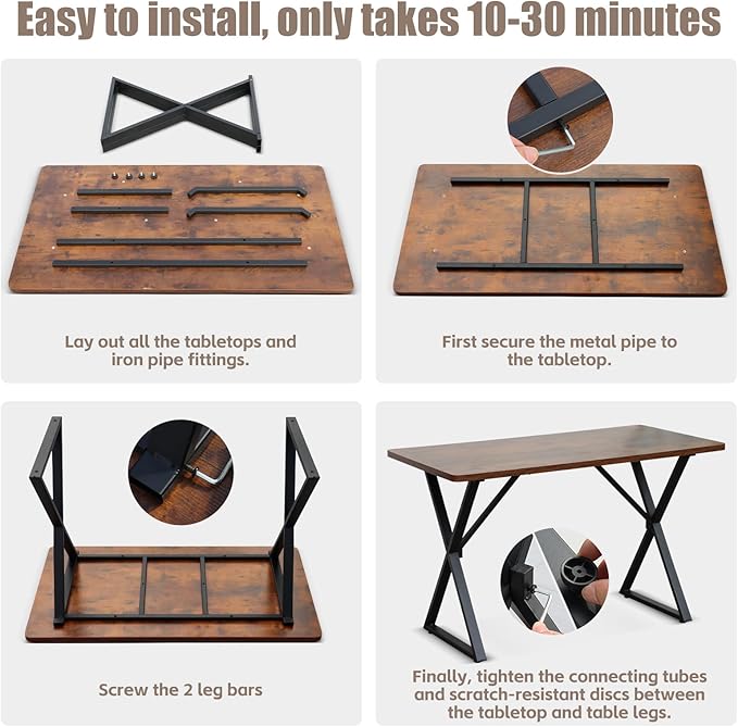 Heavy Duty Office Desk Industrial Grade Computer Desk with 1" Thick Desktop & 1 mm Reinforced Metal Frame Sturdy Workstation for Home Office Gaming Dorm 47.2" W x 23.7" D x 29" H