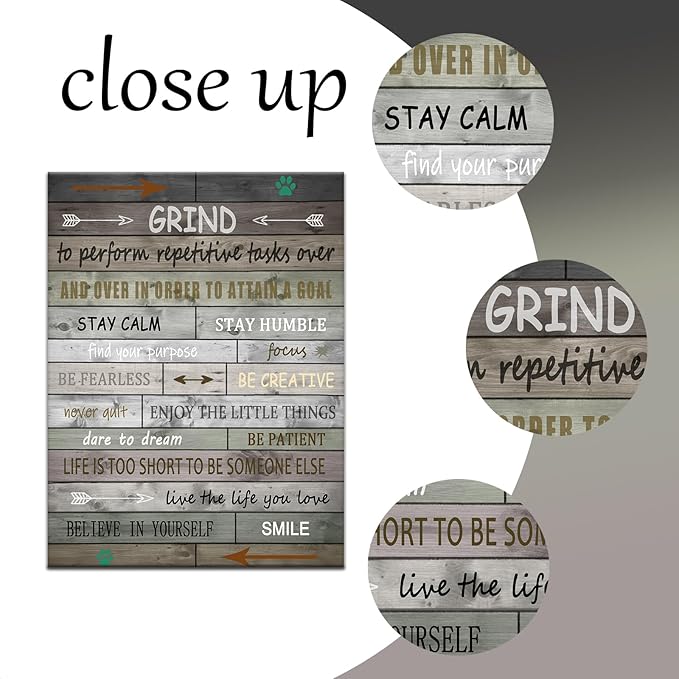 Motivational Canvas Poster Print Inspirational Grind Words Positive Painting Picture Artwork for Modern Home Bedroom Living Room Office School Wall Decor Stretched and Framed [30''Wx 40''H]