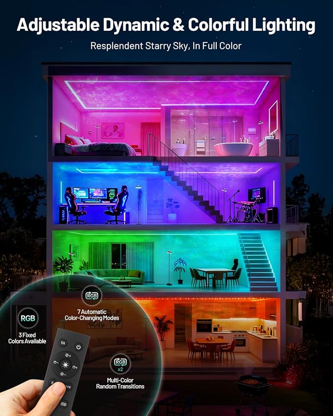 LED Floor Lamp with RGB Star Projector & Remote, Stepless 3000-6000K Color Changing Standing Lamp, Dimmable Black Corner Lamp, 15W Modern 69" Tall Light for Bedroom, Kids Room, Living Room