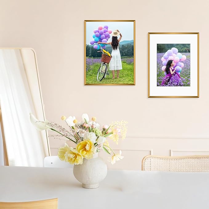 Golden State Art, Gallery Wall Frame Set of 6 - Bronze 11x14 Aluminum Photo Frames with Mat for 8x10 Pictures - 11 x 14 inch Metal Frame with Real Glass Cover - Elegant Home or Office Decor