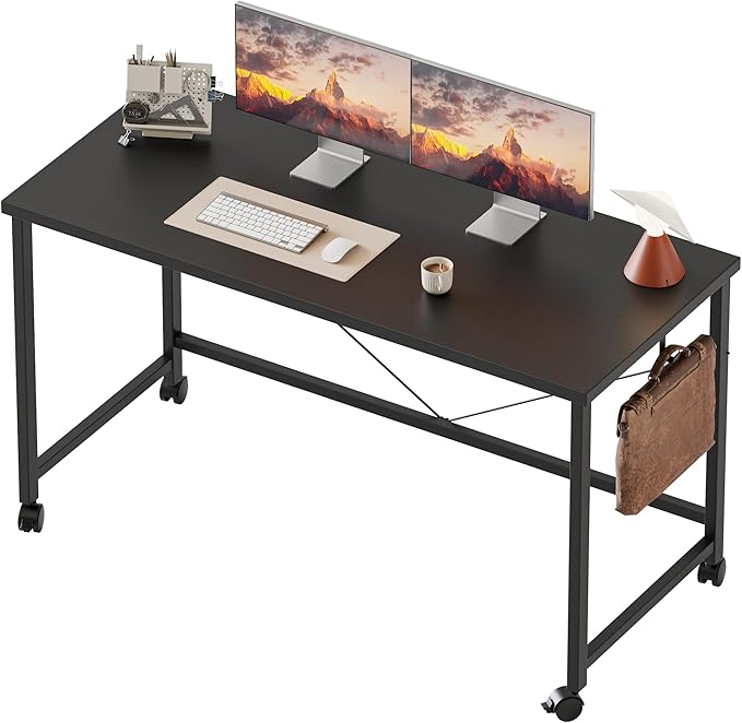 Mericonia 48 inch Rolling Computer Desk with Wheels, Gaming Desk for Small Spaces, Modern Simple Style Table for Home Office, Study Writing Table