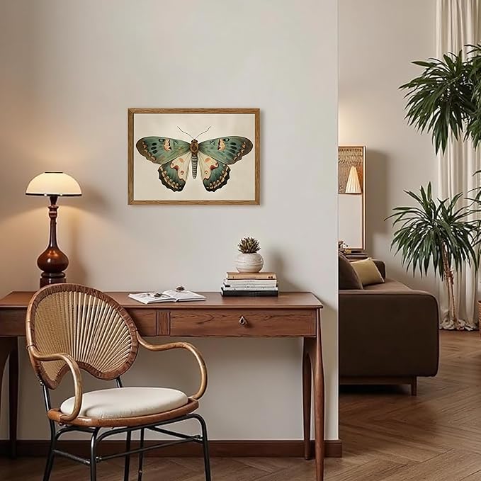 AVECCO Framed Vintage Butterfly Print on Canvas Wall Art, Cute Rustic Farmhouse Wall Decor, Unique Animal Art Prints for Bathroom Bedroom Living Room Office Home Decoration Ready to Hang 12x16 Inch