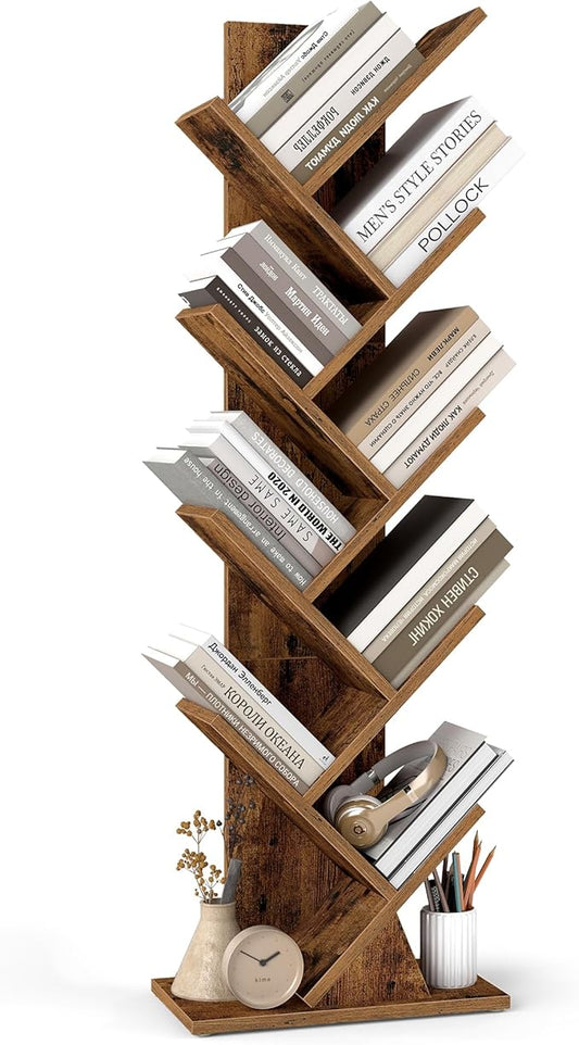VASAGLE Custos Collection - Tree Bookshelf, Modern Bookcase, Floor Standing Book Shelf, for Bedroom, Living Room, Home Office, 7.9 x 15 x 45.4 Inches, Rustic Brown ULBC609K01