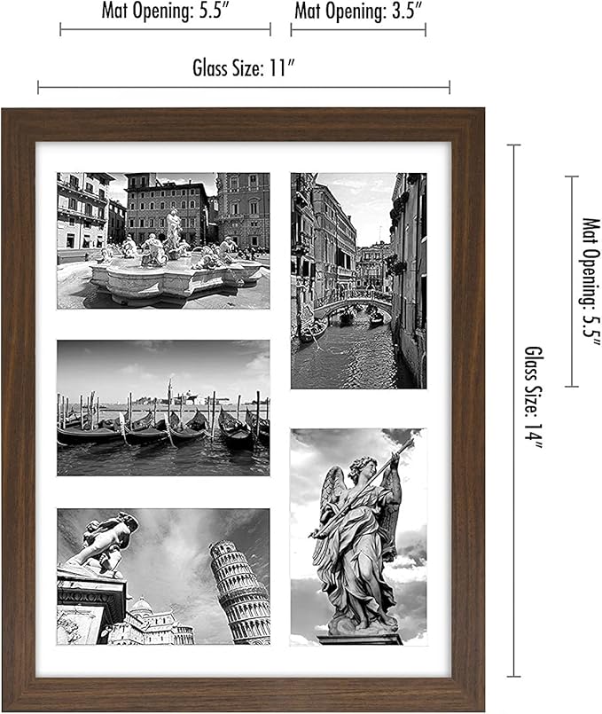Americanflat 4x6 Collage Picture Frame with Shatter-Resistant Glass - Fits Five 4x6 Photos or Use as One 11x14 Picture Frame - Signature Collection - Collage Frames for Wall Display - Walnut