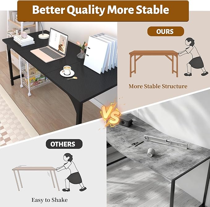 Computer Desk, 55 Inch Home Office Desks, Office Desk for Gaming Writing Study Work, Study Table with Large Legroom, Computer Desk with Metal Frame, Modern Simple Home Office Desk for Bedroom