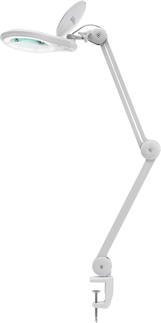 Neatfi LED Magnifying Lamp 1,200 Lumens with Clamp – 5” 5-Diopter Glass Lens, Dimmable Task Light | Adjustable Arm | Reading, Sewing & Crafting (White, 5 Diopter)