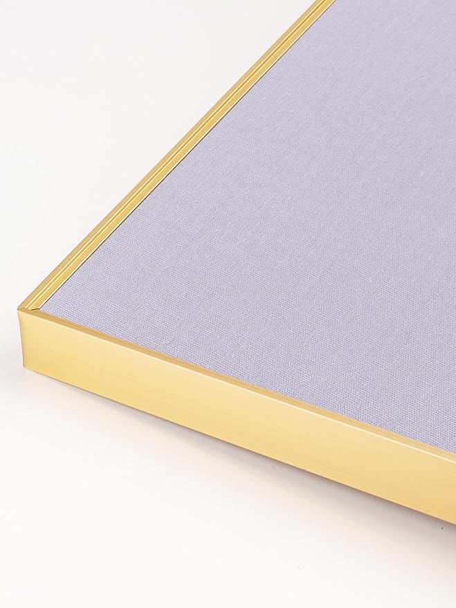 Bulletin Board 16 x 12 inches, Light Lavender Pin Board, Golden Aluminum Framed Fabric Cork Board with 10 Push Pins
