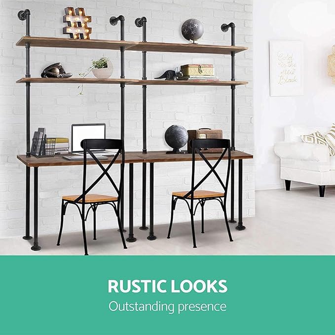 Diwhy Industrial Style Office Decor,Computer Desk 47.2"×20"×79" with 2-Tier Storage Pipe Shelves,Bookshelf Laptop Desk,Studying Writing Table Workstation with Hutch for Home Ofiice