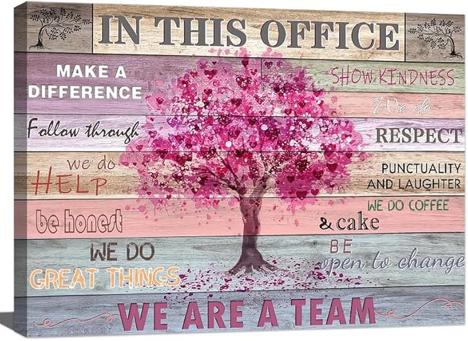 Office Wall Decor Inspirational Wall Art for Office Motivation Positive Quotes Wall Decor for Women Pink Tree Signs Picture Prints for Home Office 36x24in Framed