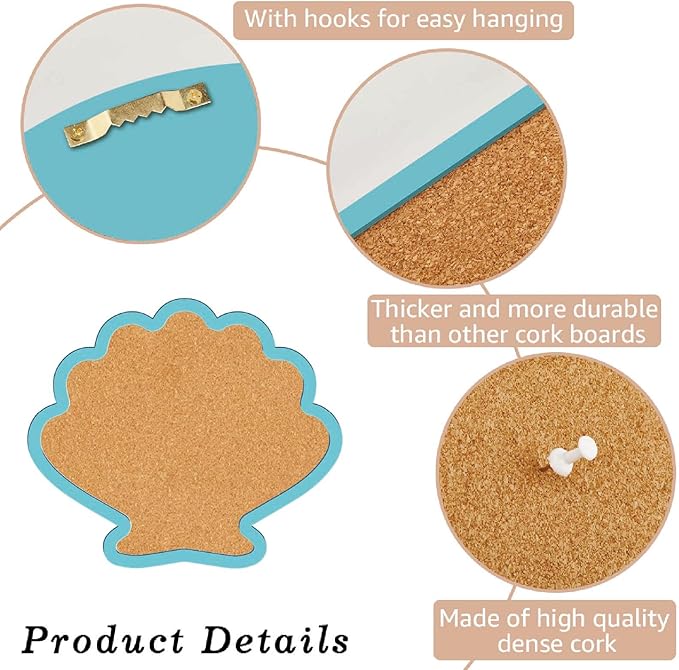 CRASPIRE Shell Pin Display Cork Board 9.8 X 8.5 Inch Wall Mounted Blue Frame Bulletin Boards Badge Wooden Decorative Memory Memo Brooch Lapel Pins Holder Storage for Home Office Bedroom Decoration