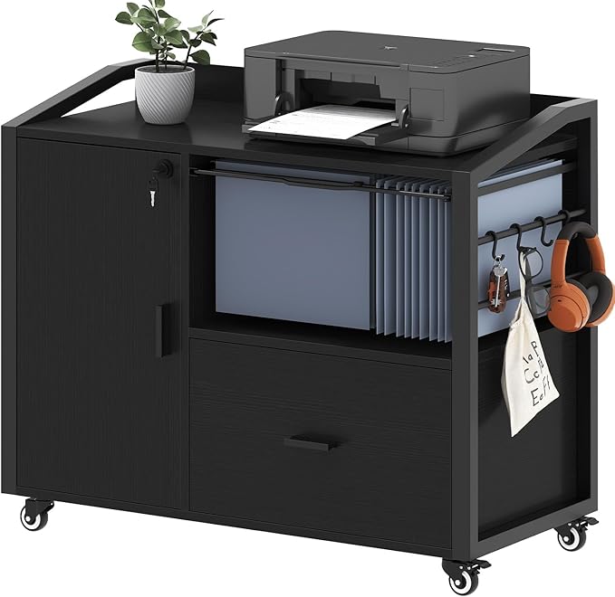 HSH File Cabinet with Wheels with Locks,Black Oak