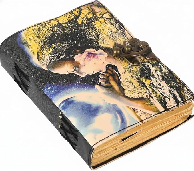 TUZECH Book of Spells Leather Bound Journal Deckle Edge Paper Grimoire Printed Diary Third Eye witchcraft supply and Witch Spell Notebook Antique Vintage Book for Men and Women (Guardian Of Nature)